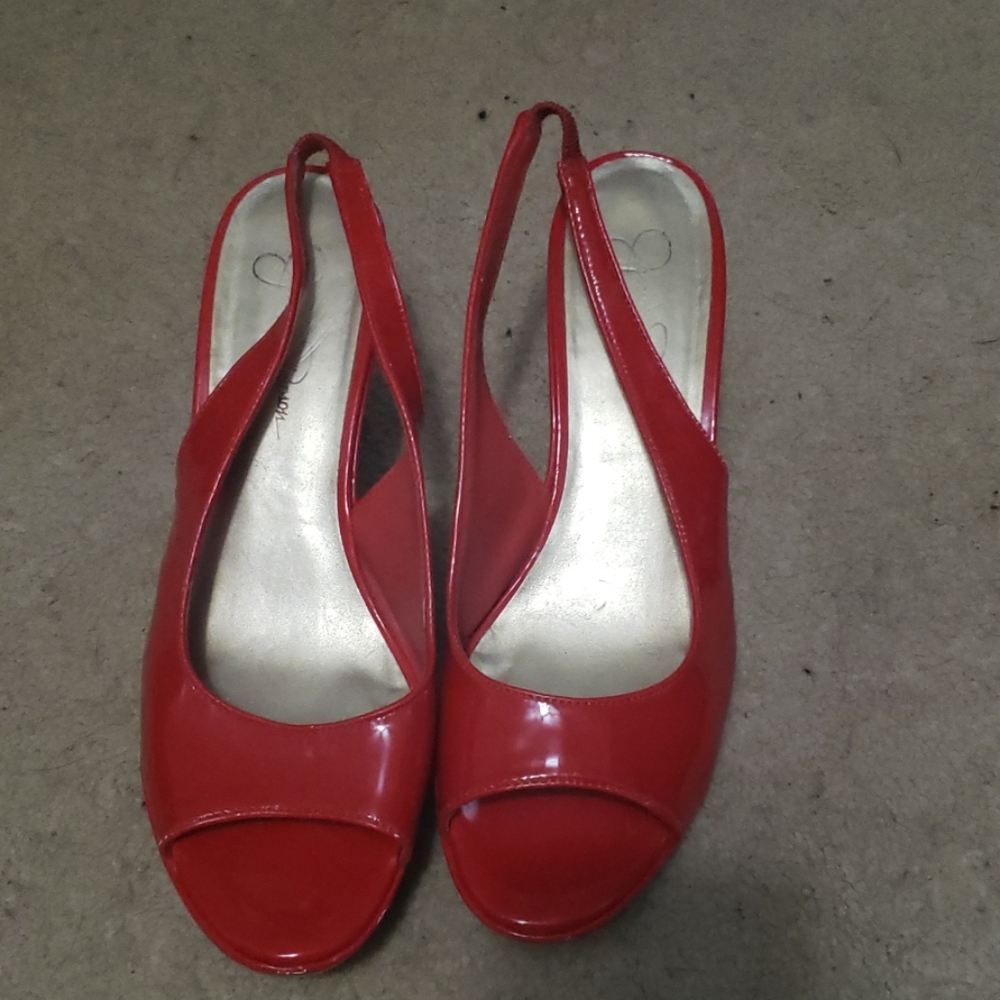 Jessica Simpson pleather slingback wedges